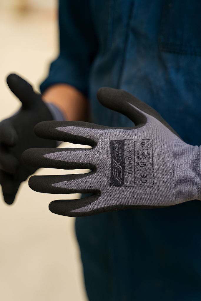 FlemX, FlemDex, Knitted Work Gloves, Sandy Nitrile Palm, EN 4121