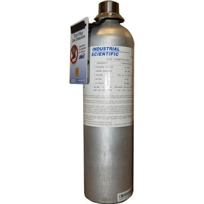 Industrial Scientific, 18109157, Cylinder, Calibration Gas, 25 ppm Hydrogen Sulfide, 100 ppm Carbon Monoxide, .35% Pentane (25% LEL), 18% Oxygen, Aluminium, 116L