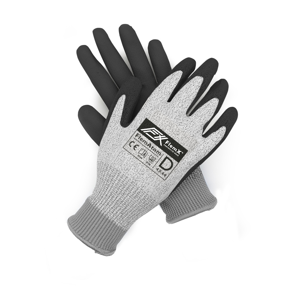 FlemX, FlemAtom, Knitted Cut-resistant Work Gloves, Polyurethane Palm, EN 4X44D
