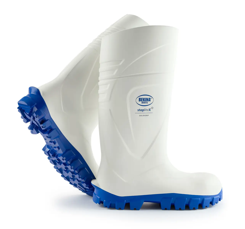 Bekina, StepliteX SolidGrip, Rubber Boots, PU, S4, White/Blue