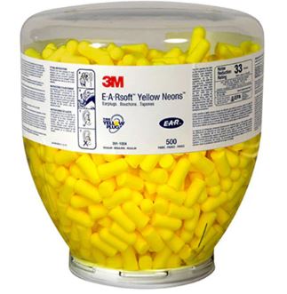 3M, 391-1004, E-A-Rsoft Yellow Neons Foam Earplugs, refill bag for dispenser, 500pairs/box