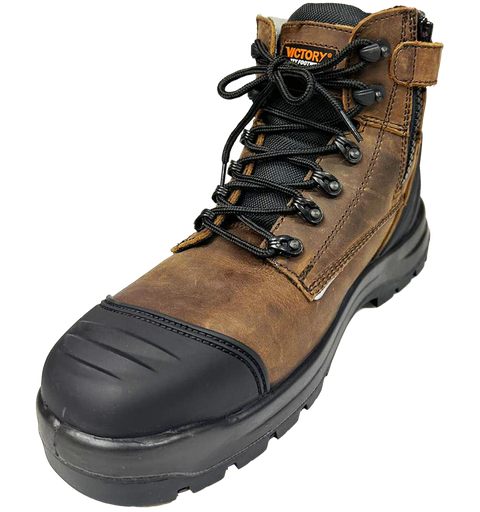 Victory, ProStep VD203, Mid-cut Safety Shoes, Side-Zip with Lace, S3S HRO, Brown